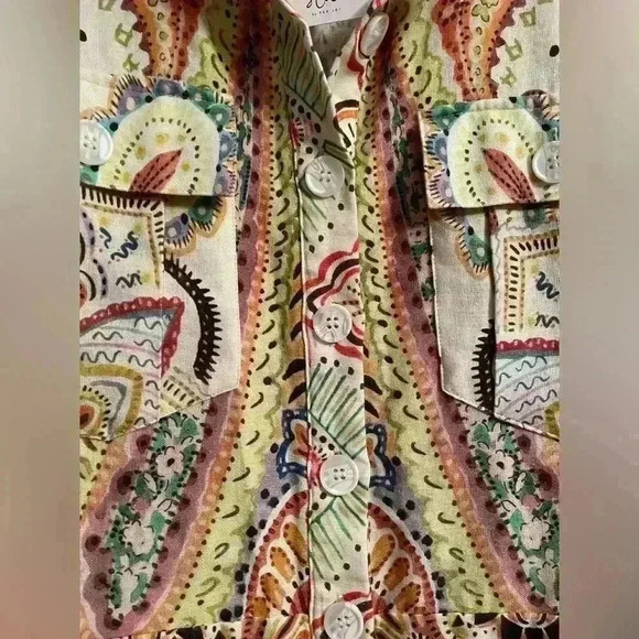 NWT Stile_Perlei linen/cotton blend, cream paisley patterned romper; size S - Picture 6 of 13